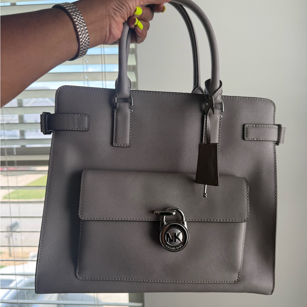 Michael Kors Light Gray Tote With Silver Accents